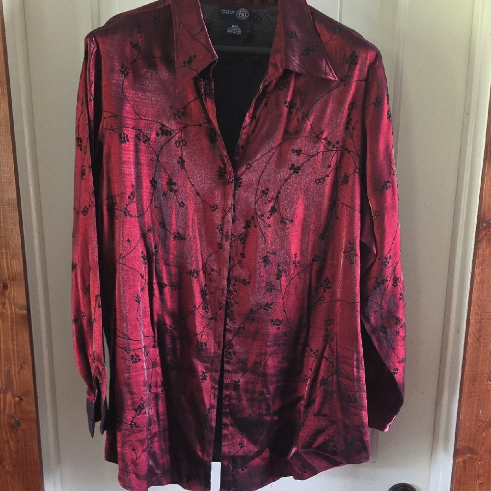 Venezia Red Shimmer Long Sleeve Blouse
